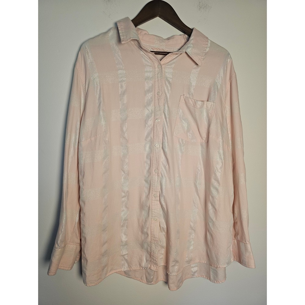 Pastelcore Ava & Viv Button Down Shirt Womens 3X Pink Silver Shimmer Stripe Plus